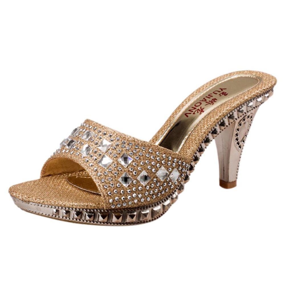 Womens Ladies Girls Korean Sandals for Women Woman's Fashion Casual Crystal Thick Heel High Heel Slippers Ladies Party Shoes Wedge Sandals female shoes women shoes