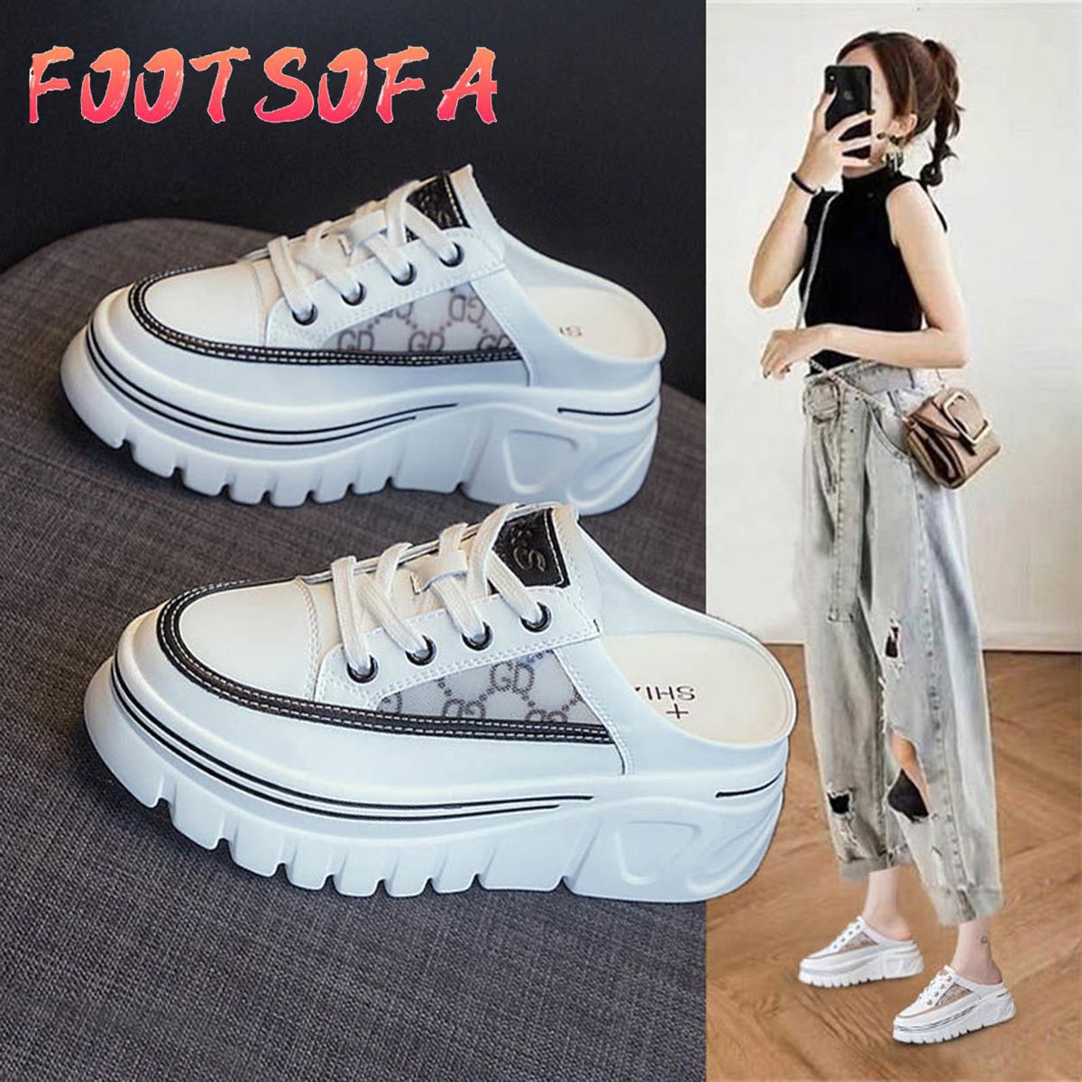 Korea Style Open Heels Slippers For Women Girls Sandals For Women Canvas Shoes Sneakers For Women Teenagers Flat Shoes For Women  053110