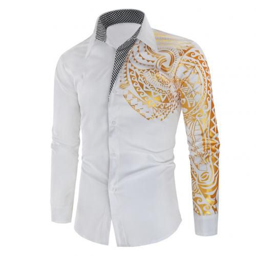 Luxury Men Shirt Men  Hot Stamping Totem Print Turn Down Collar ons Slim Shirt Long Sleeve Top Men Public Club Fancy Shirt