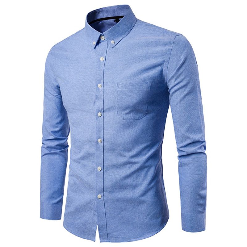 Men's Spring And Summer Long Sleeve Shirt, Korean Casual Cotton Dress Shirt, Men's Casual Business Shirt Pure Color Large Size