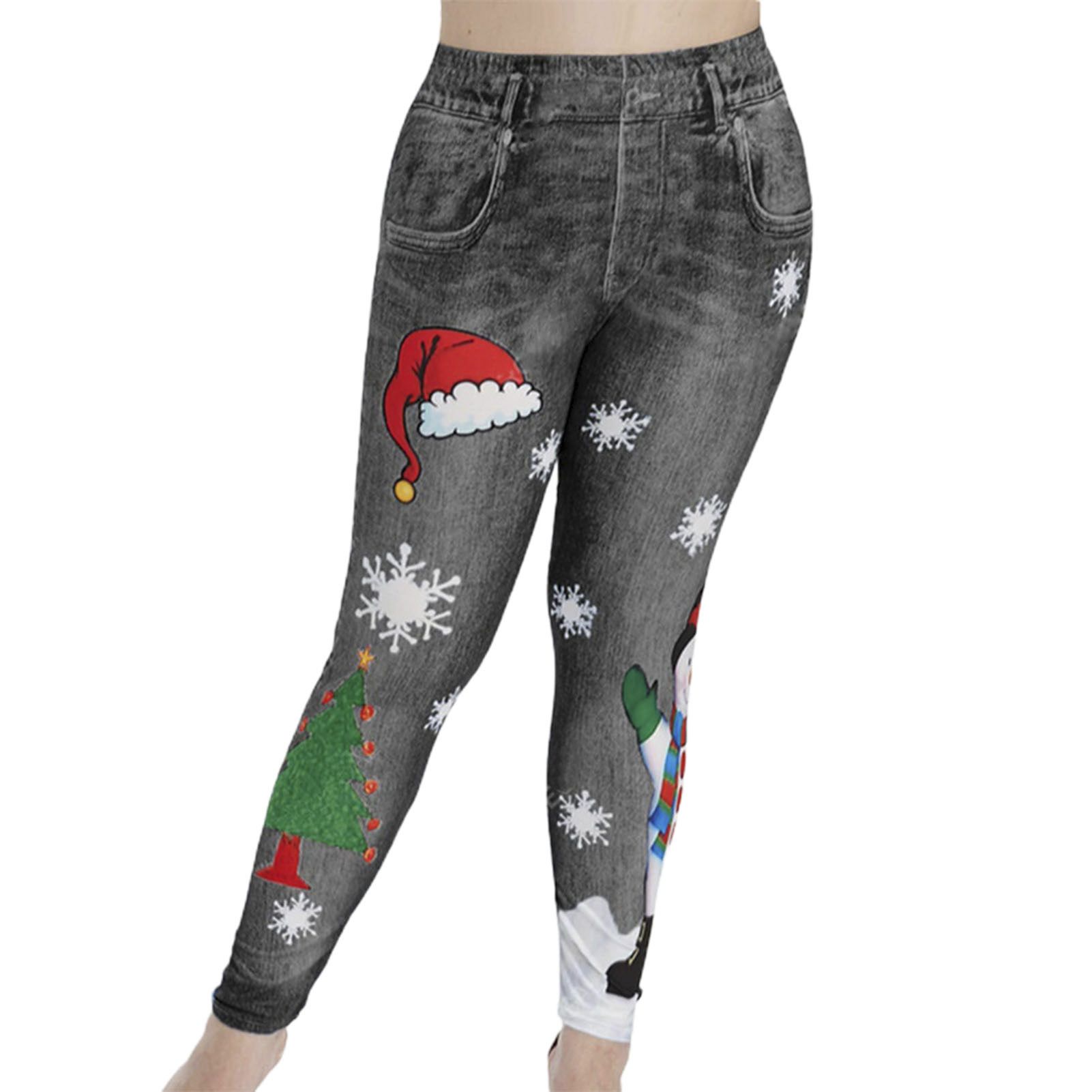 Track Pants Pockets Snowman Snowflake Print Women Leggings