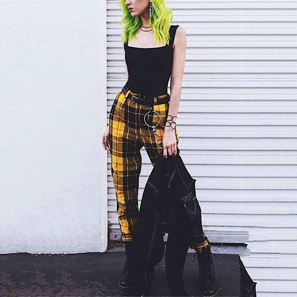 Plaid Pants Women Hight Waist Trousers Women Harem Pants Full Length Streetwear Pockets Plus Size Women Spring