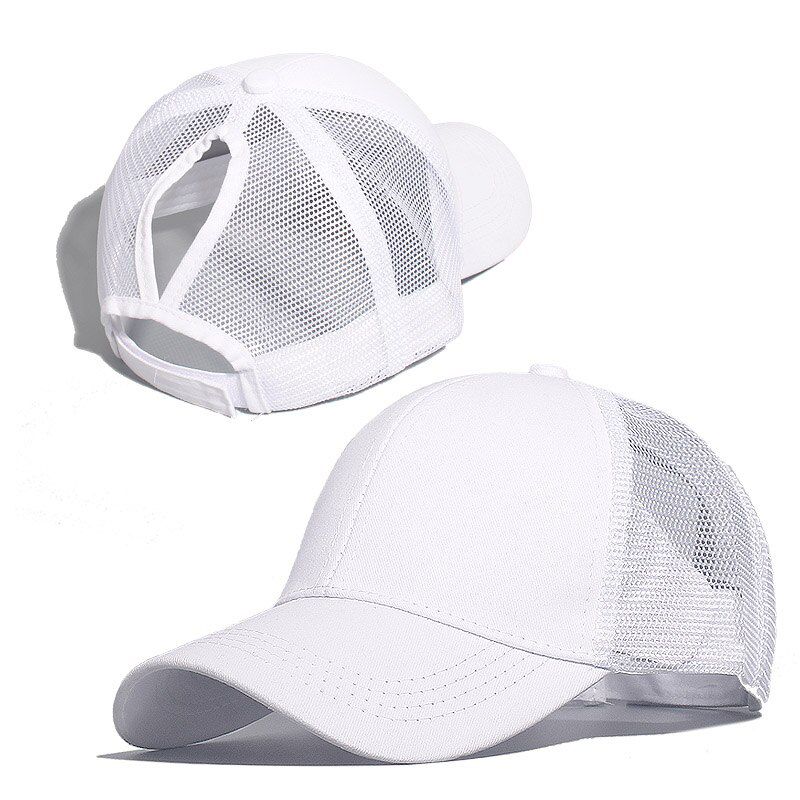 Ponytail Solid Color Mesh Baseball Cap For Women Plain Summer Sun Hat Adjustable Outdoor Hip-Hop Fashion Washed Caps