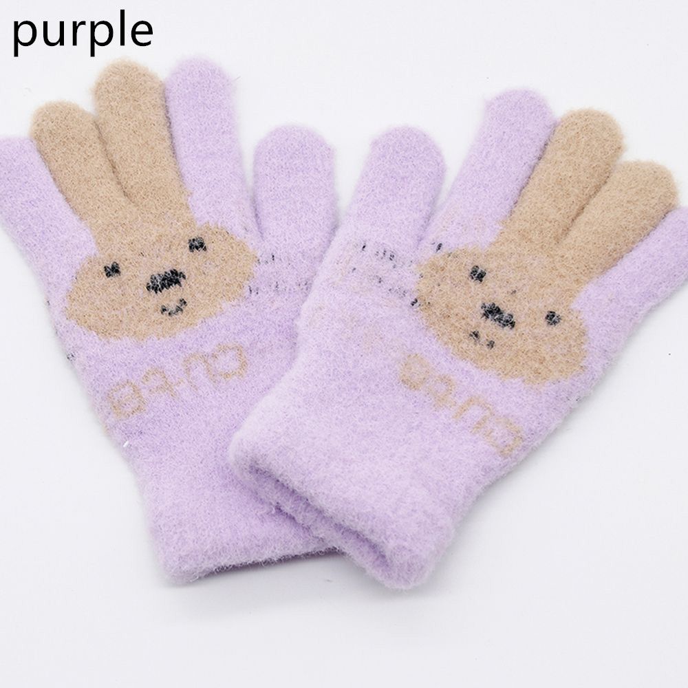 4-10 Years Children Girl Gloves Cute Rabbit Winter Knitted Full Finger Kids Wool Gloves Soft Warm Plus Velvet Thickening