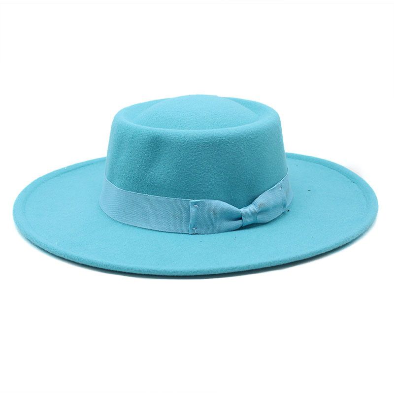 ple 8.5cm Brim bowknot bowler hat ladies elegant retro style British woolen jazz hat autumn winter solid color Panama hat