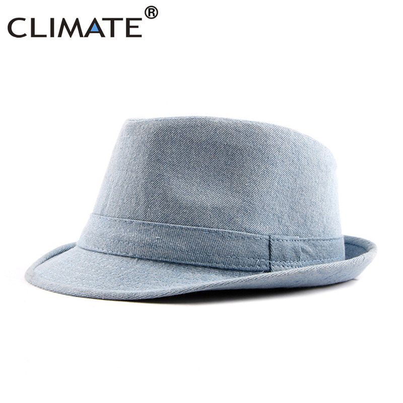 CLIMATE Men Denim Fedora Jazz Hat Jeans Wear Hats for Man Men Solid Warm Fedoras Cap Cool Denim Jeans Cap Hat Fedora for Men Hat