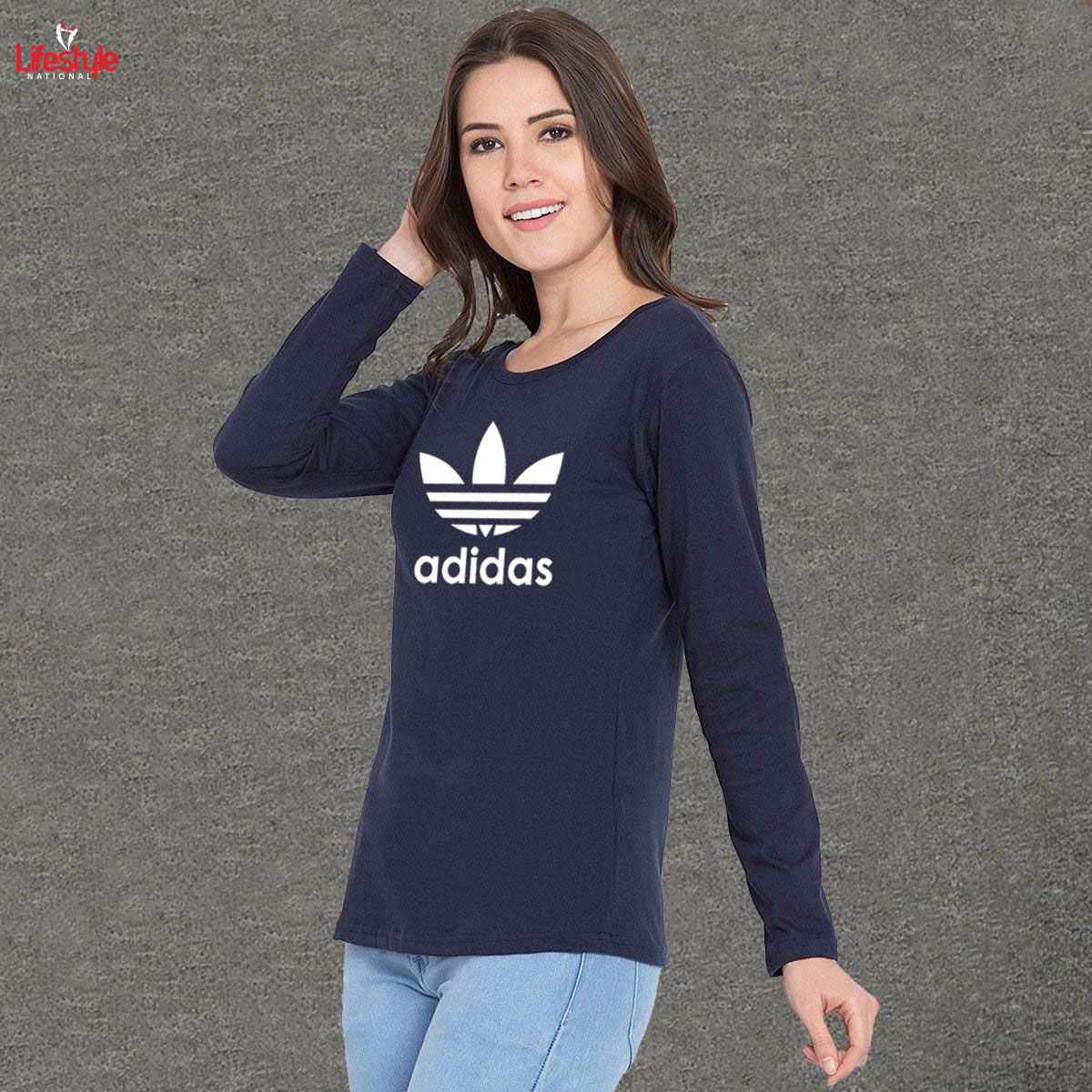 Navy Cotton Women Full Sleeve T-Shirt Code-LN5094T