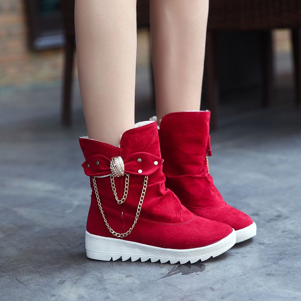 Yfashion Women  Bowknot Warm Martin Platform Round oe Solid Color Autumn Winter Bottine