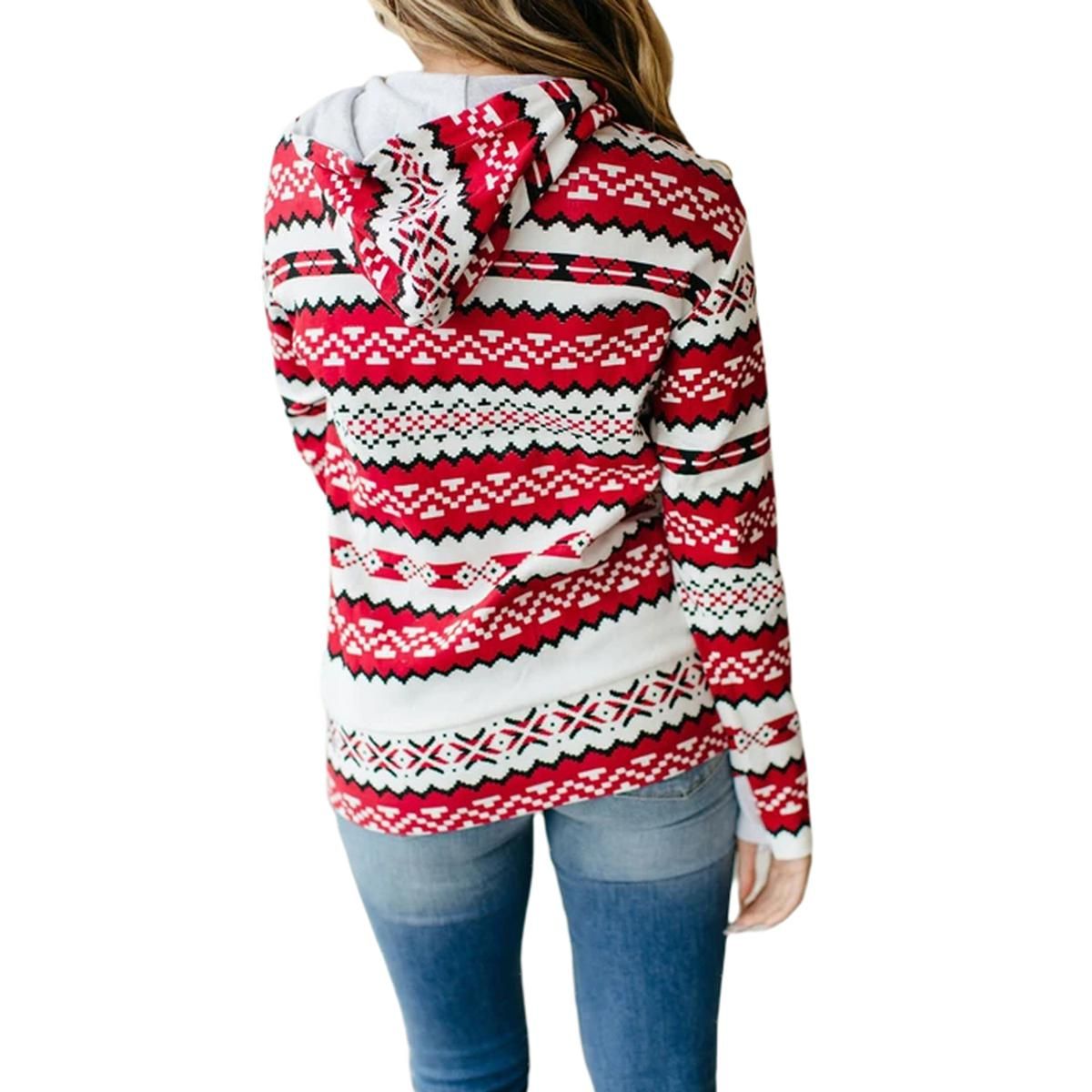 Women’s Half Zip Hoodies, Long Sleeve Snowflake Print Stand Collar Knit Pullovers with Front Pocket