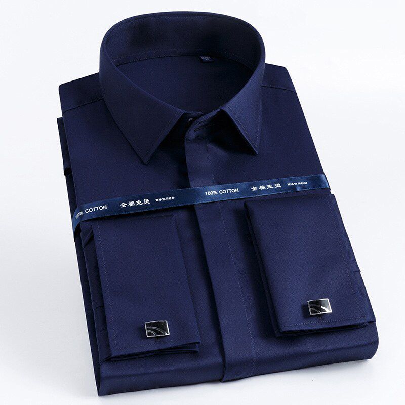 High Quality Men French Cufflinks Shirt Slim Fit Cotton Shirt Men Long Sleeve Business Suits Wedding Party Free Lroning Shirts