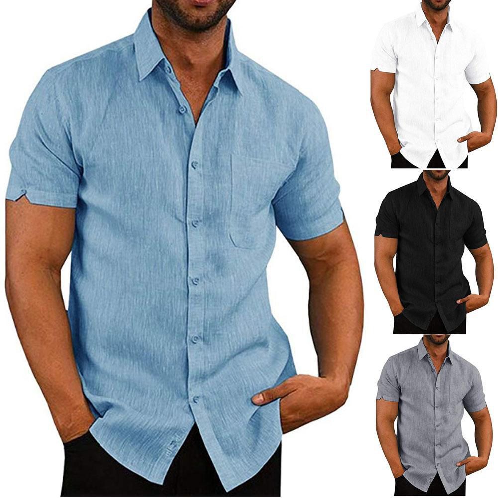 Men Short Sleeve Summer Solid Shirts Casual Loose Soft Tops