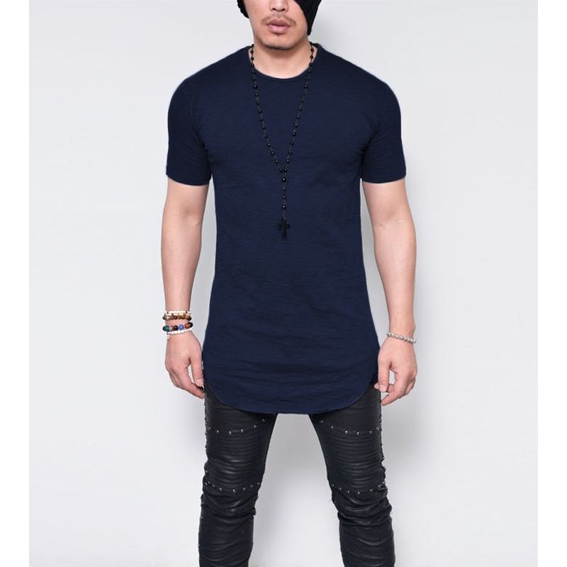 Men's T Shirt Round Neck Solid-colored T-shirt for Male Round-neck Medium and Long Section Tops Tshirt