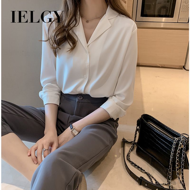 IELGY chiffon shirt female Korean temperament design sense niche top loose long-sleeved shirt bottoming shirt tide