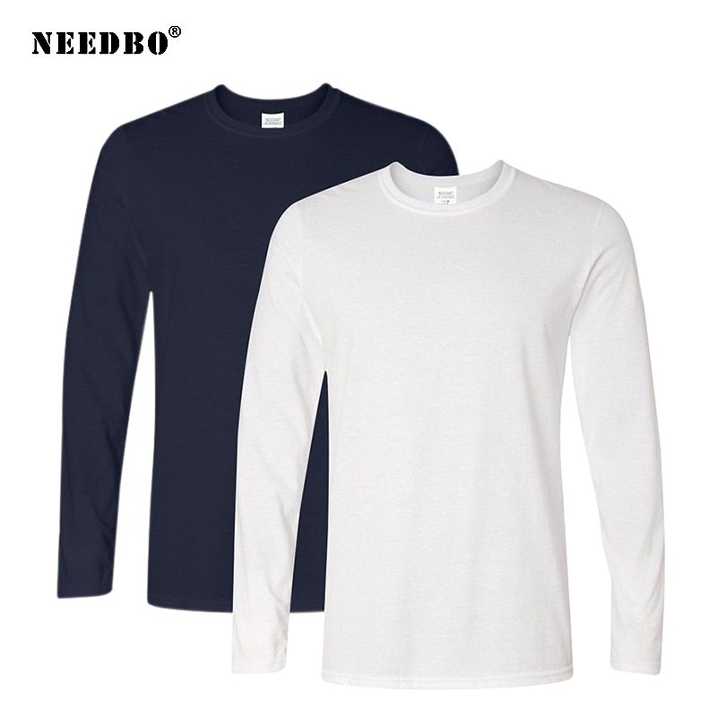 2Pcs/lot Spring Autumn 100% Cotton Long Sleeve T Shirt Men Solid O-Neck Tops Tees Big Size Boys T Shirt Homme