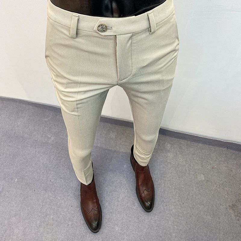 Men's Suit Trousers New High-quality Pure Color Slim Fit Formal Suit Pants Fashion Casual Men's Clothing Dress Full Length Pants