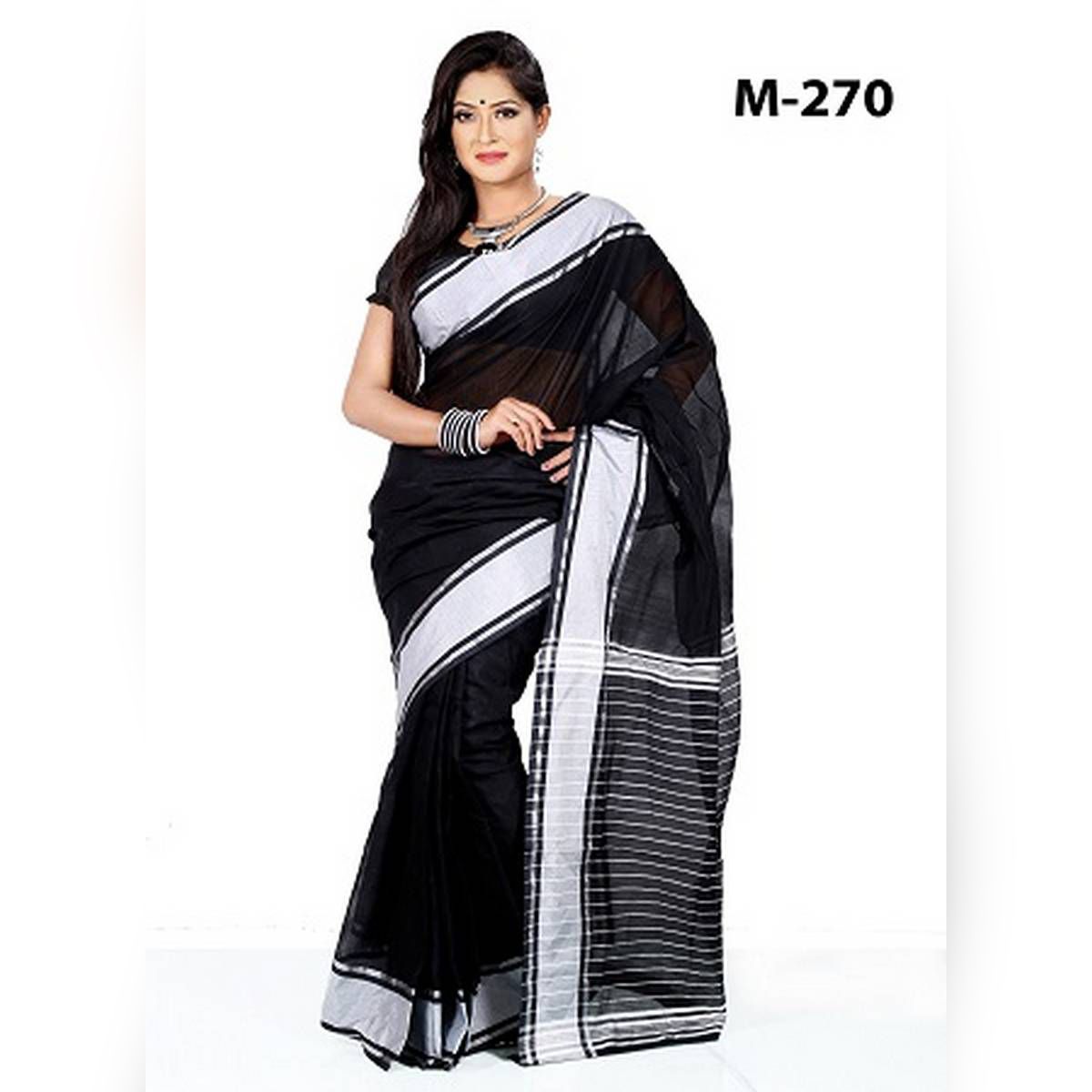 Black & White Halfsilk Saree with Blouse Piece for Women