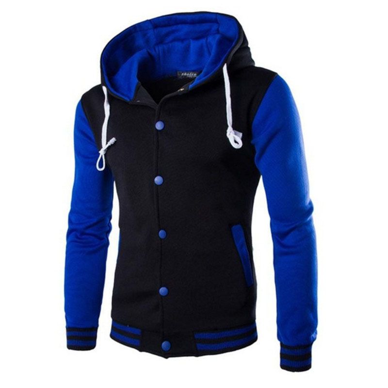 hoodie Men Fashion Contrast Baseball Wear Casual hoodies Button Pocket Long Sleeve Jacket ropa hombre talla grande