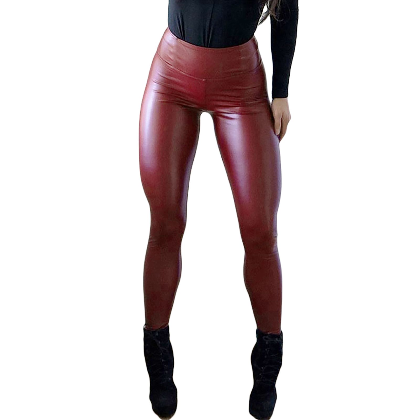 Long Trousers Windproof Elastic Waist Windproof Faux Leather Pants