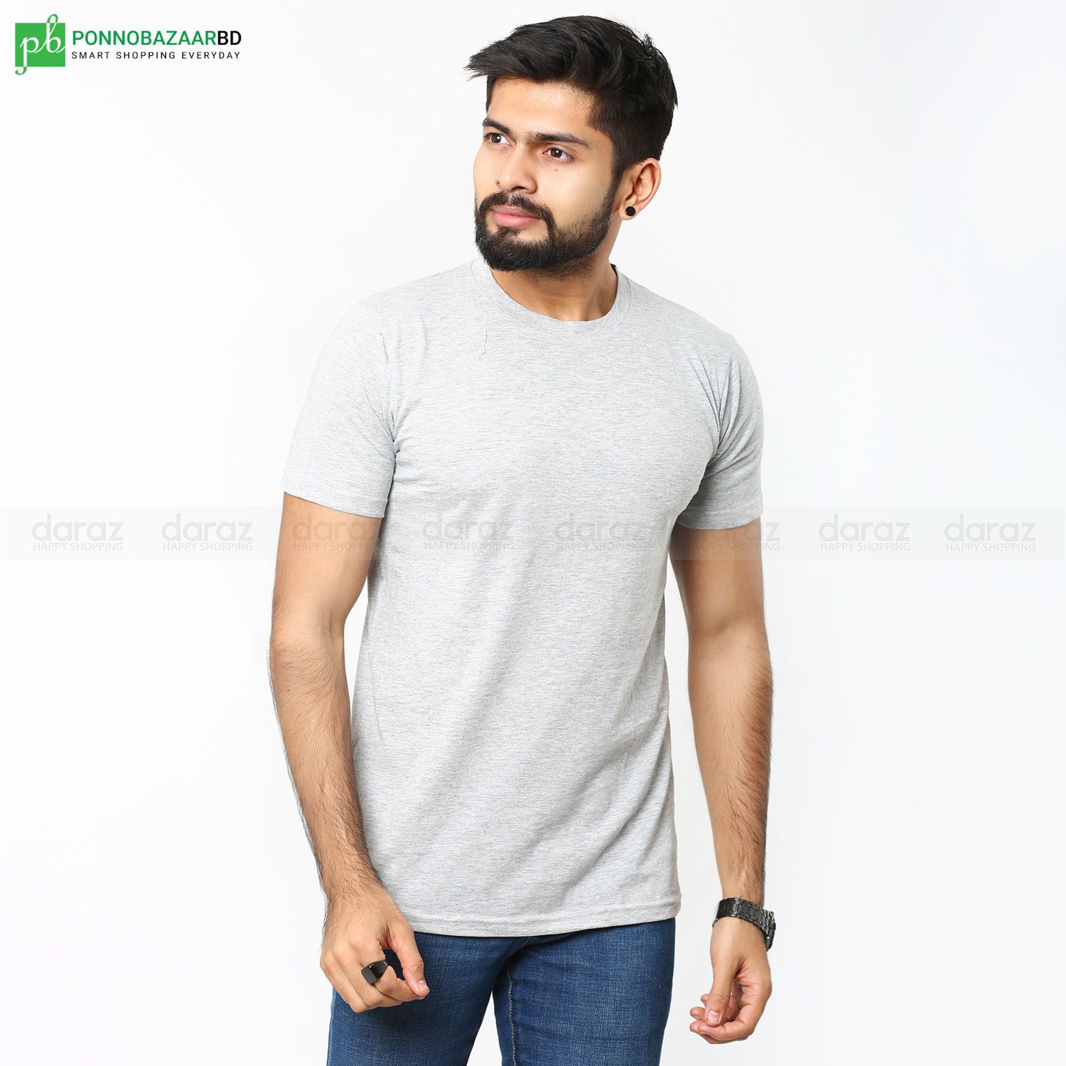 Grey Cotton Short Sleeve T Shirt For Men's Collection By PONNO BAZAAR