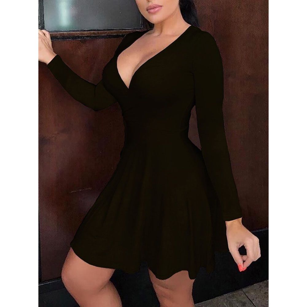 Umeko Vintage V-Neck Dress  A-line Draped Pure Color Femme Spring Mini Short Dresses Elegant Vestidos Women Party Dresses