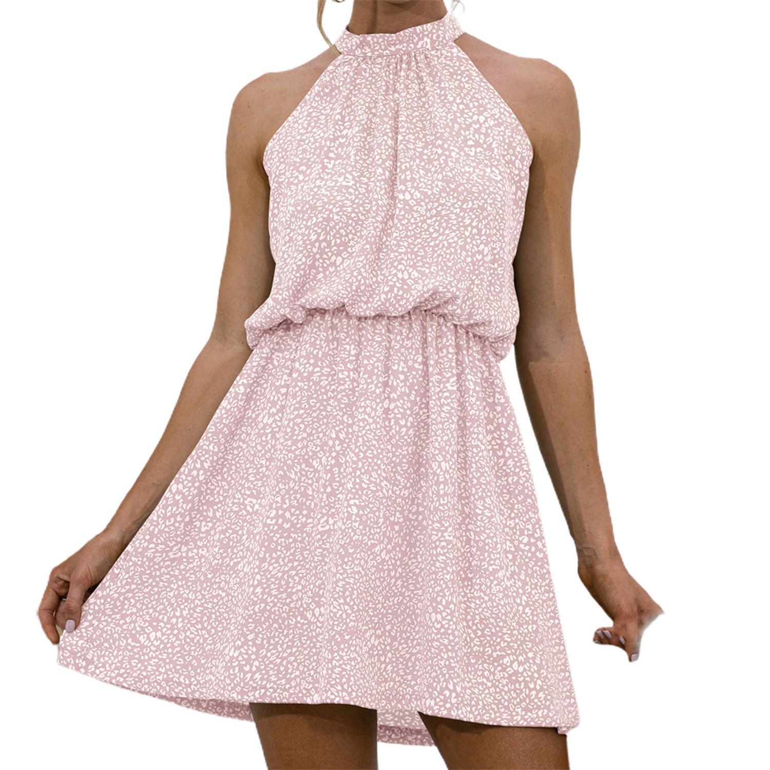 Party Dress Simple Floral Print Sleeveless Halterni Dress
