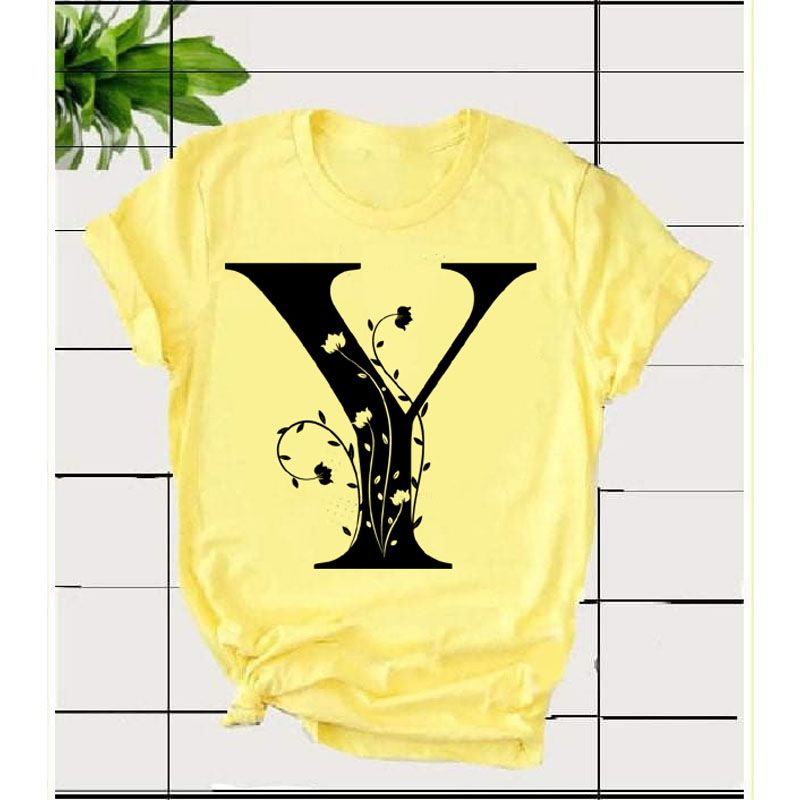Alphabet Letters A-Z Yellow Color T-shirt