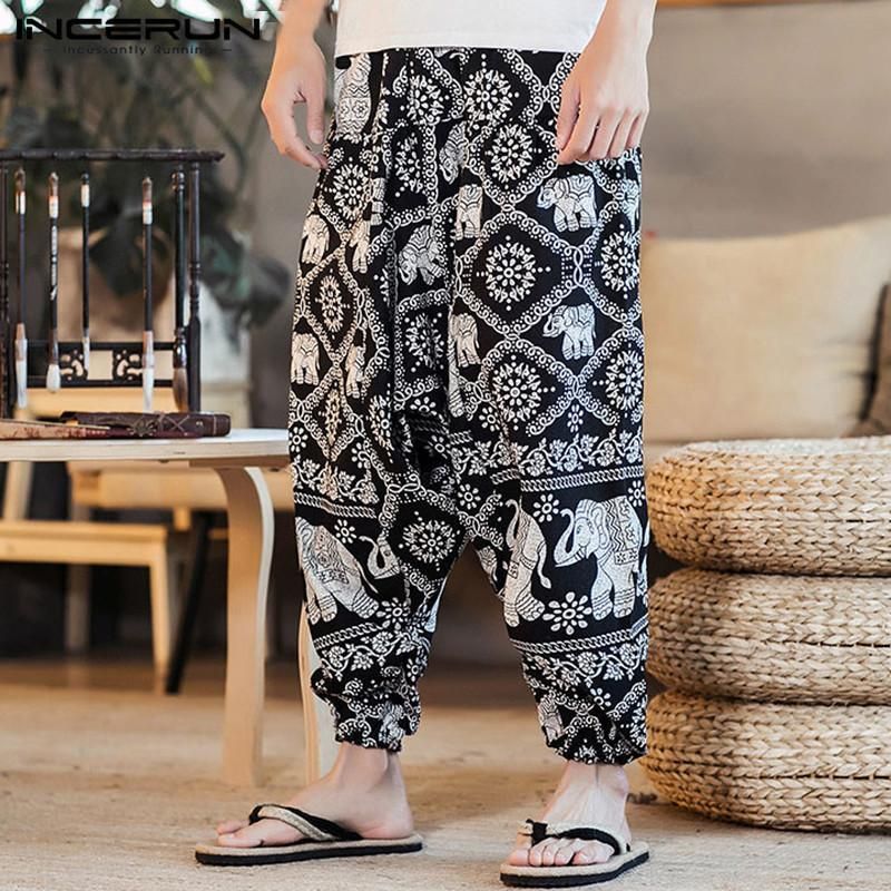OIMG Incerun Men Thai Yoga Pants Baggy Harem Trousers Elephant Unisex Hippy Trousers