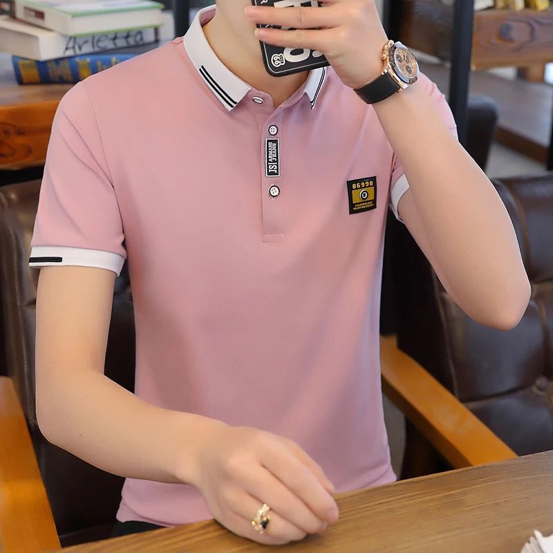 Pink Cotton Polo T-shirt for Men