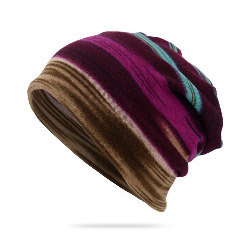 Streetwear pie Hat Uni Stripe Print Beanie Hat Scarf Casual Outdoor Convertible Windproof Cap Winter Hats For Women Men