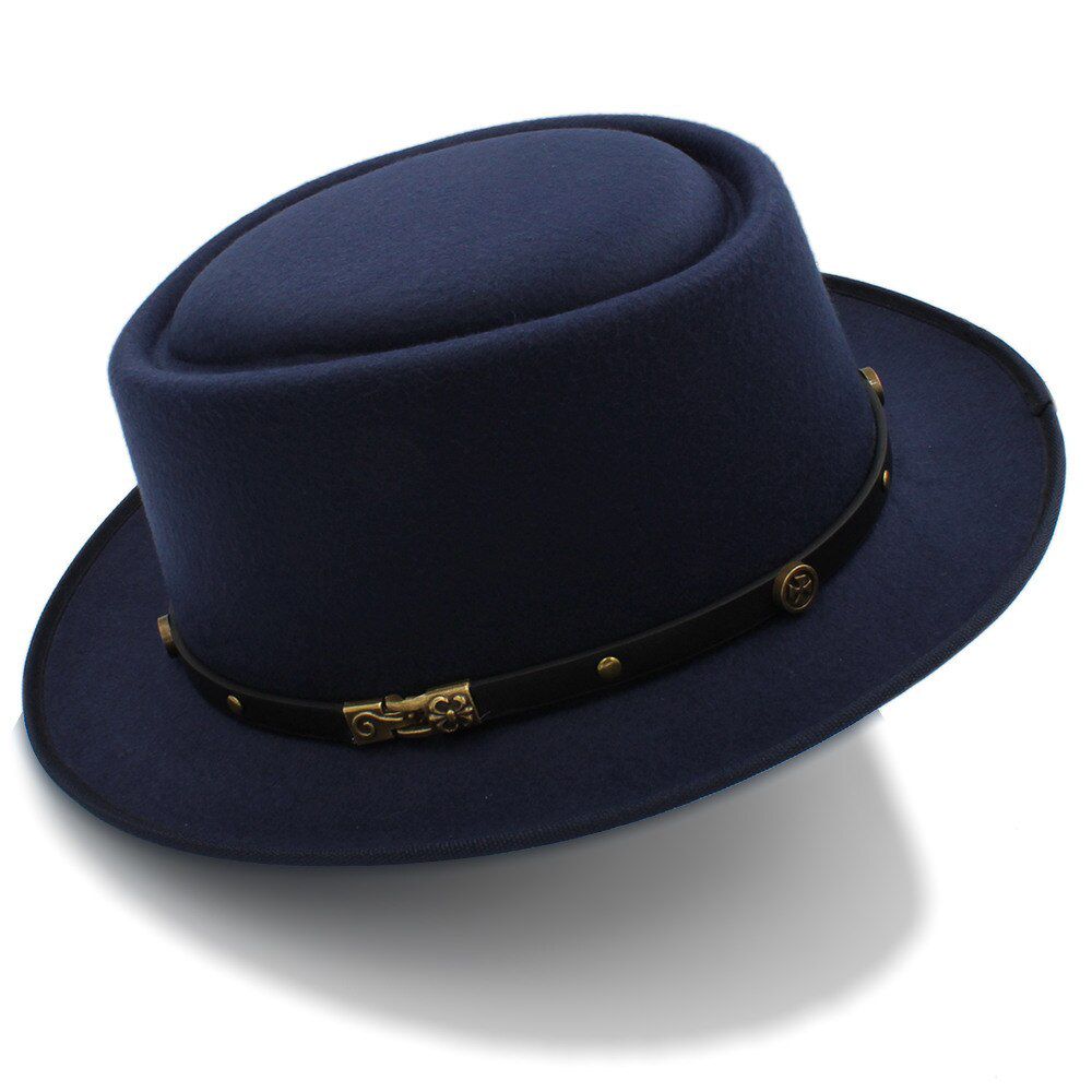 Fashion Women Men Pie Hat Dad Wool Flat Fedora Hat For Gentleman Fascinator Trilby Hat Hat Size 58CM