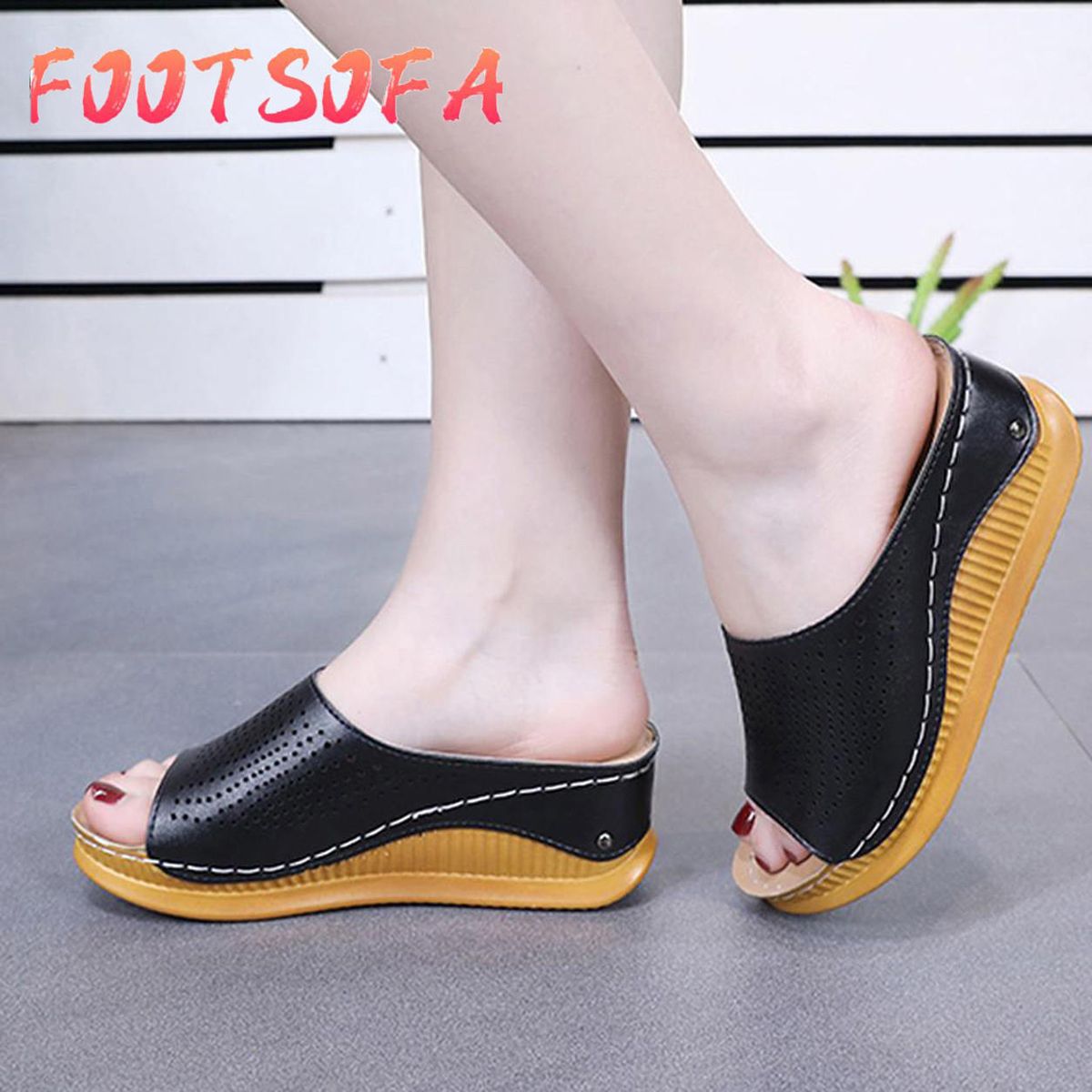 Women Wedges Slippers Fashion Hed Shoes Hollow Casual Fish Mouth Slippers