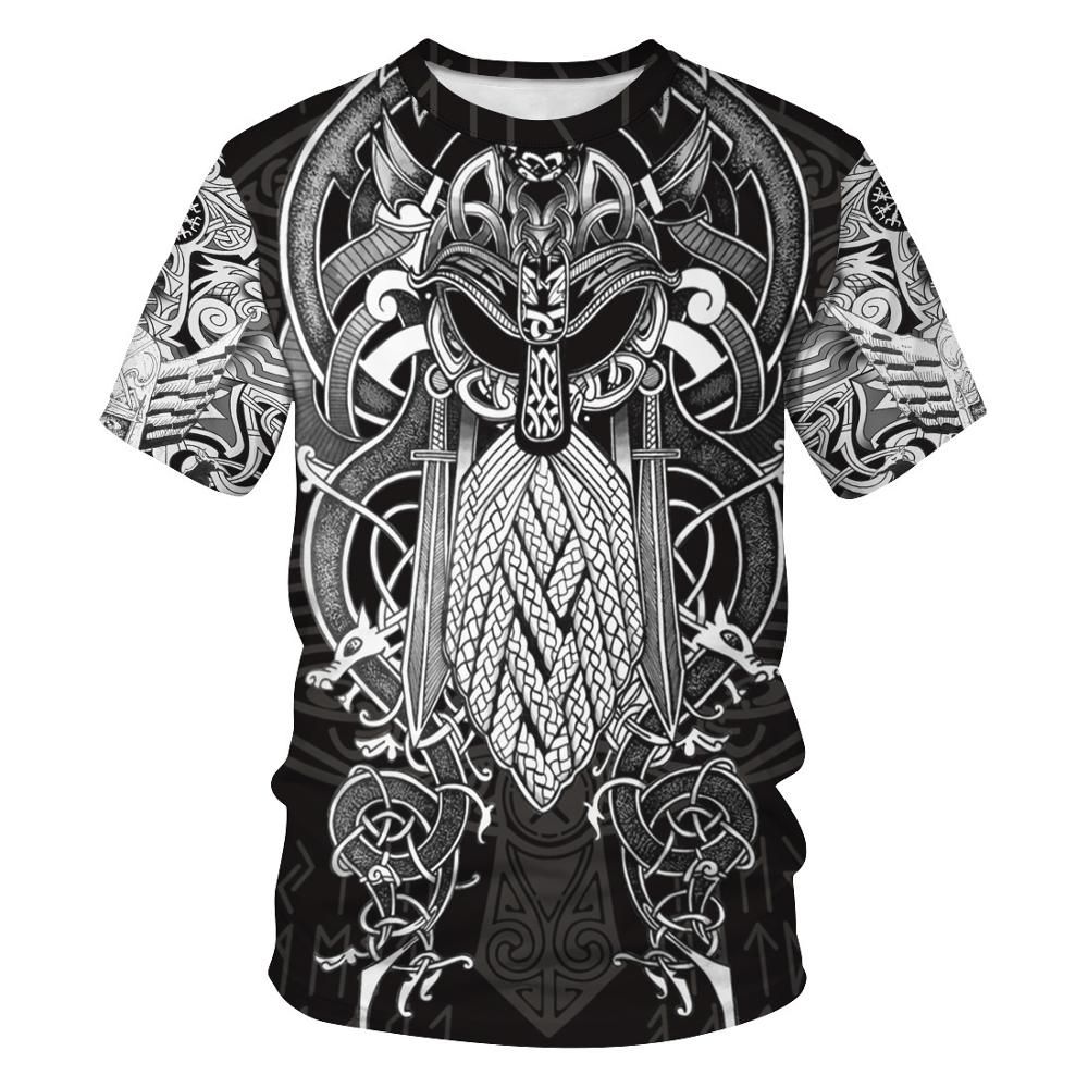 Viking symbol 3D printed T-shirt men's summer short-sleeved Harajuku T-shirts men's street -hop unitops