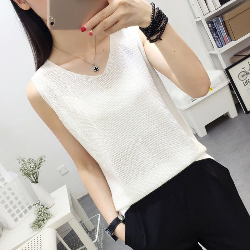 New Tanks Women Summer Knitted Vest T-shirts Tank Top Solid Cotton Sleeveless Camisole Tops Women's Vestido