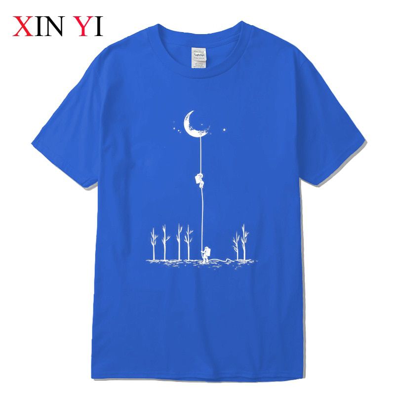 XINYI Men's T-shirt Top Quality 100% cotton cool Funny astronaut print casual loose men t shirt o-neck t-shirt men tee shirts