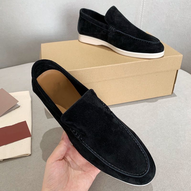 Men Winter 2022 New Luxurious Haze blue Loafers Shoes Suede  Leather Comfortable Flat Shoe Sole  One-pedal Fashion Loafers