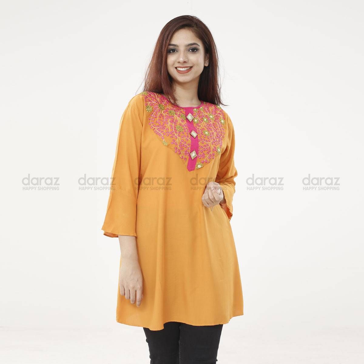 MUSTARD Embroidery work Stitched Exclusive kurti