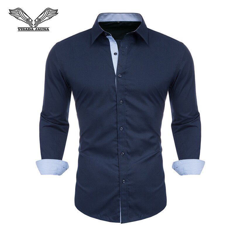 VISADA JAUNA Europe Size Men Shirt 2017 Spring  Patchwork Casual Male Brand Clothing Long Sleeve Slim Fit Tops N81