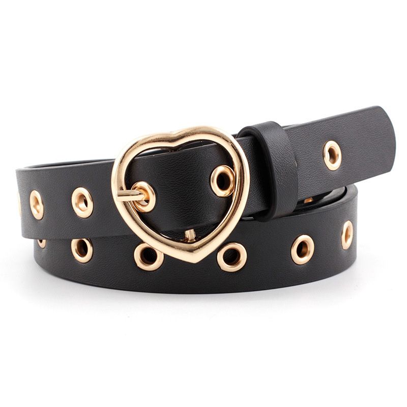 Loldeal 2.3x108cm New Peach Heart Buckle Fashion All-Match Jeans Belt Women's Hollow Decorative Air Eye Women's Belt