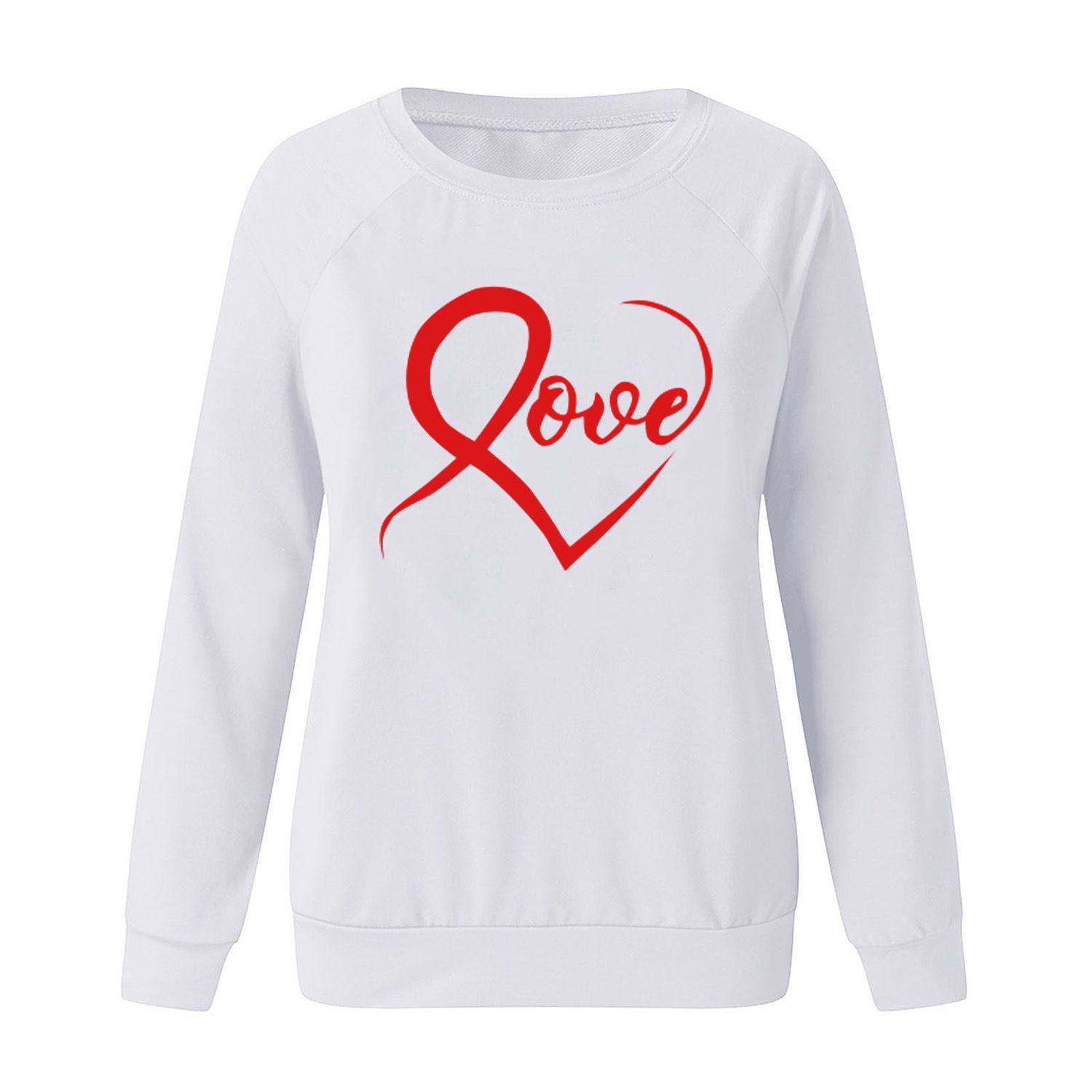 Women Valentine’s Day T-shirt, Adults Casual Love Print Round Neck Long Sleeve Pullover