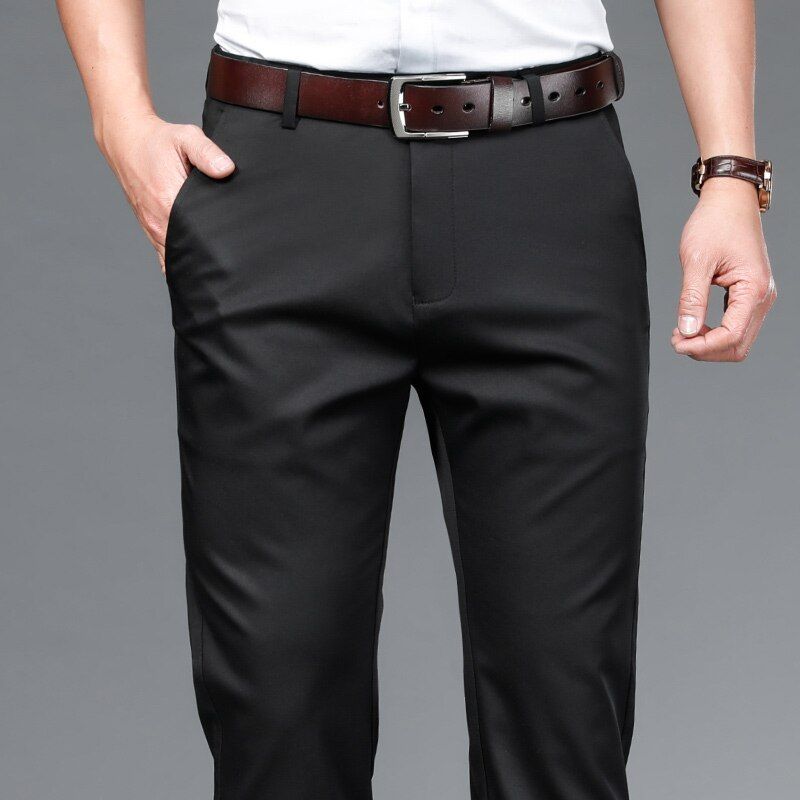 Brand Men Casual Mid Long Trousers Male Tencel Fiber straight Work Pant men's summer Khaki Trousers