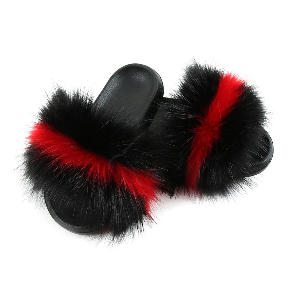 Women Faux Fur Flat Slippers Sandals Non Slip Homewear Shoes