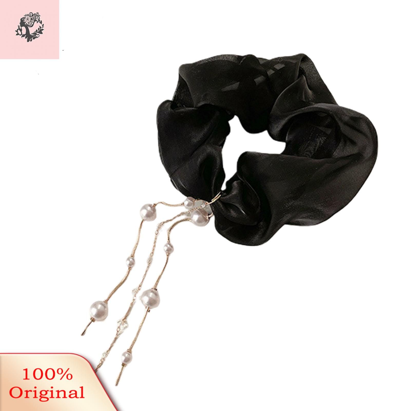 Sunnyheart Hair Tie Stretchy Faux Pearls Tassel Net Yarn Elastic Hair Band