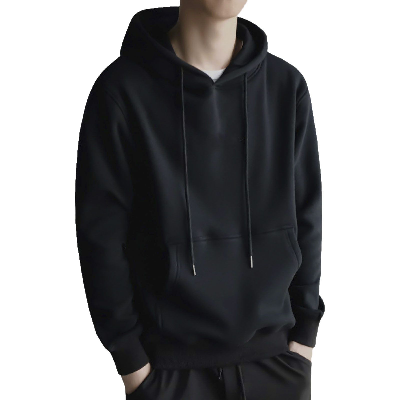 Pullover Hooded Pure Color Ribbed Bottom Hoodie