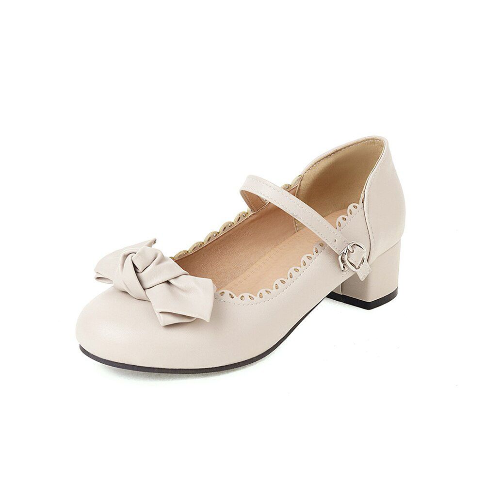 Sweet Bow Buckle Strap Shoes Woman Student Low Heels Girl Round Toe Pumps Women Purple Lolita Shoes Ladies 32 33 42