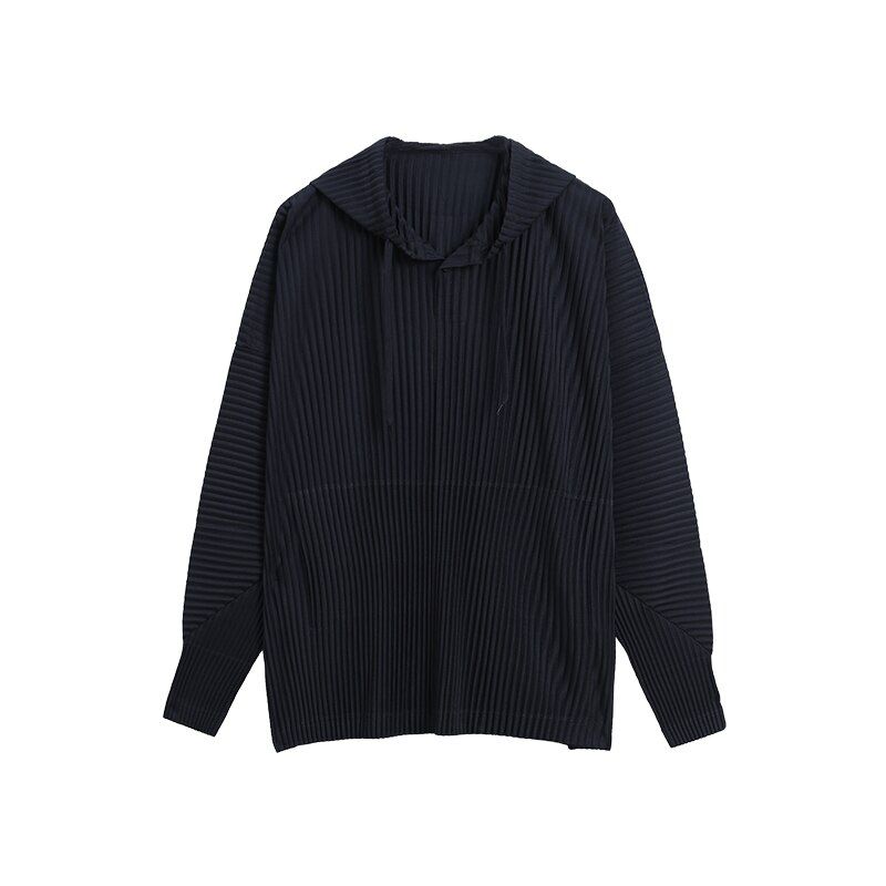 IEFB Japanese Streetwear Fashion Men's Pleated Hoodies Light Breathable Sunscreen Clothes Profile Long Sleeve Causal sweatshirt