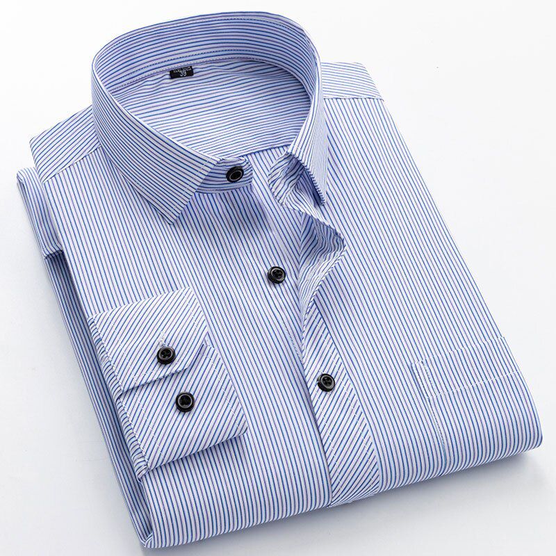 Plus Size Men's Long Sleeve Striped Dress Shirt Regular Fit Easy-Care New Social Classic Office Business Work Smart Casual Shirt