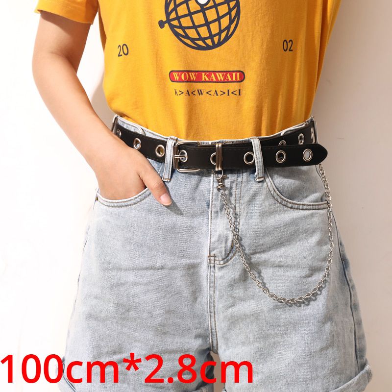 Women PU Leather Belt For Jeans Female Punk Fashion Trousers Pin Buckle Black Willow Nail Waist Full Grommet Belts Men 152