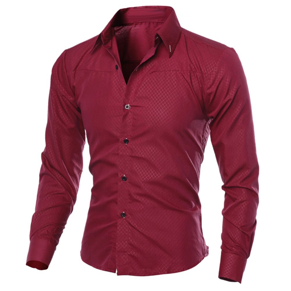 Men Fashion Solid Color Turn Down Collar Long Sleeve Slim Fit Blouse Shirt Top