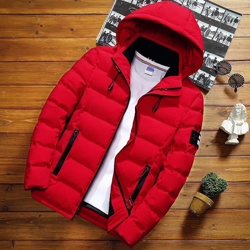 winter thick warm jacket fashion men's slim casual hooded jacket large size 5XL men's cotton thick coat red black green