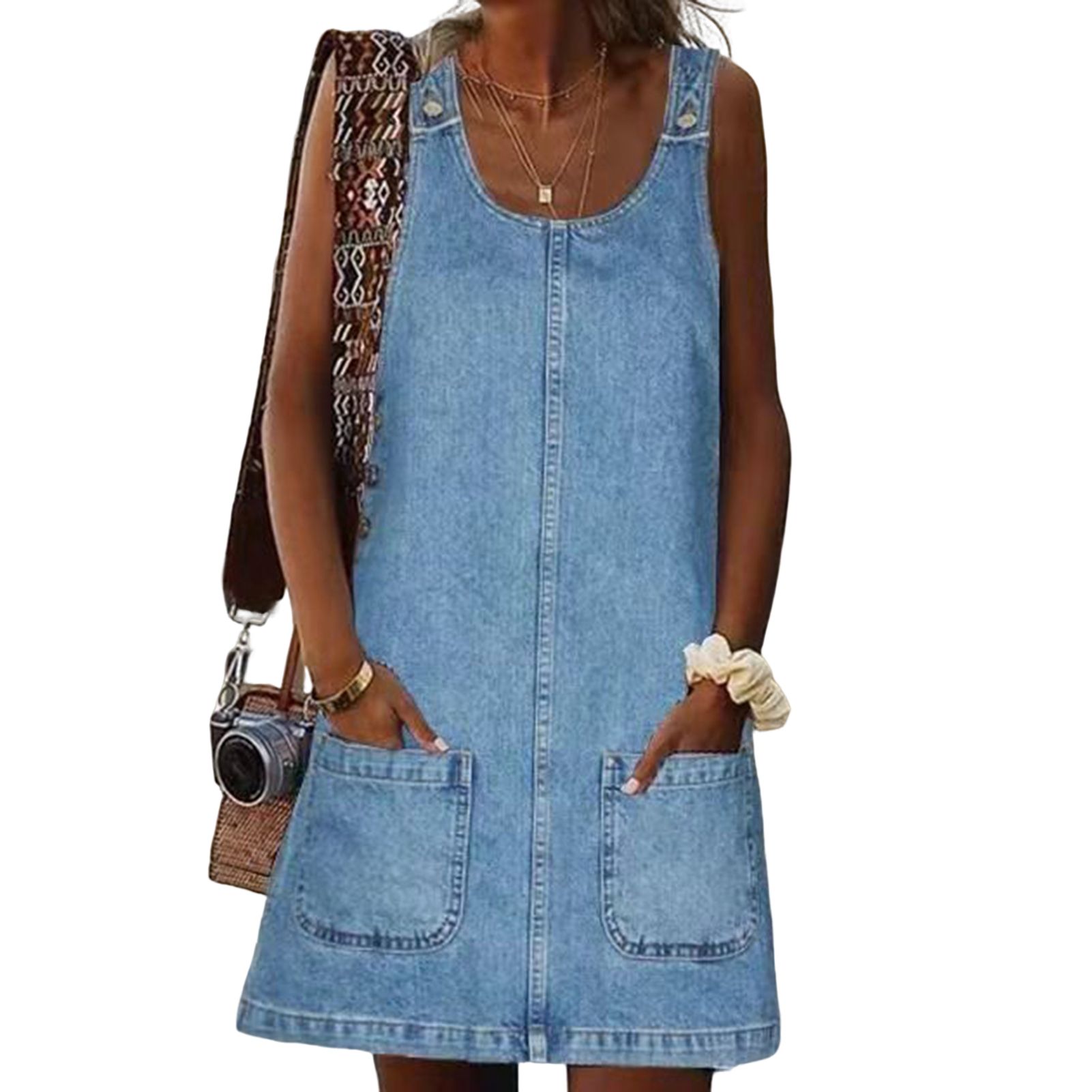 Faux Denim Dress Pullover Sling Sleeveless Summer Lady Dress